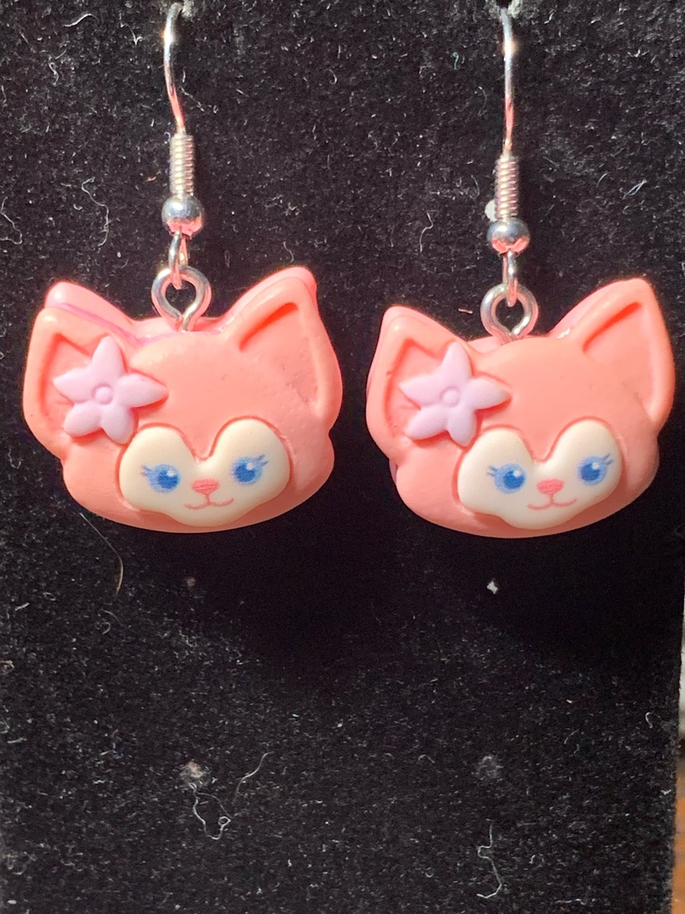 Cute Pink Fox Face Dangle Earrings